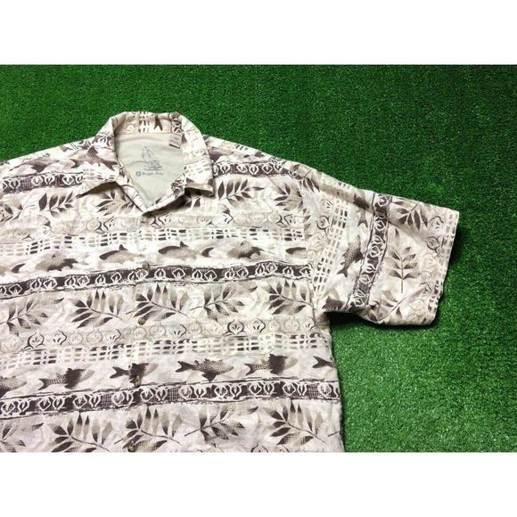 Bugle Boy Fish Mens Brown Short Sleeve Button Front Shirt Size 2XL - Picture 1 of 7